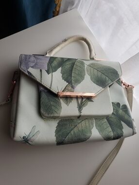 Ted Baker Floral Leaf Print Top-Handle Satchel in Sage Green